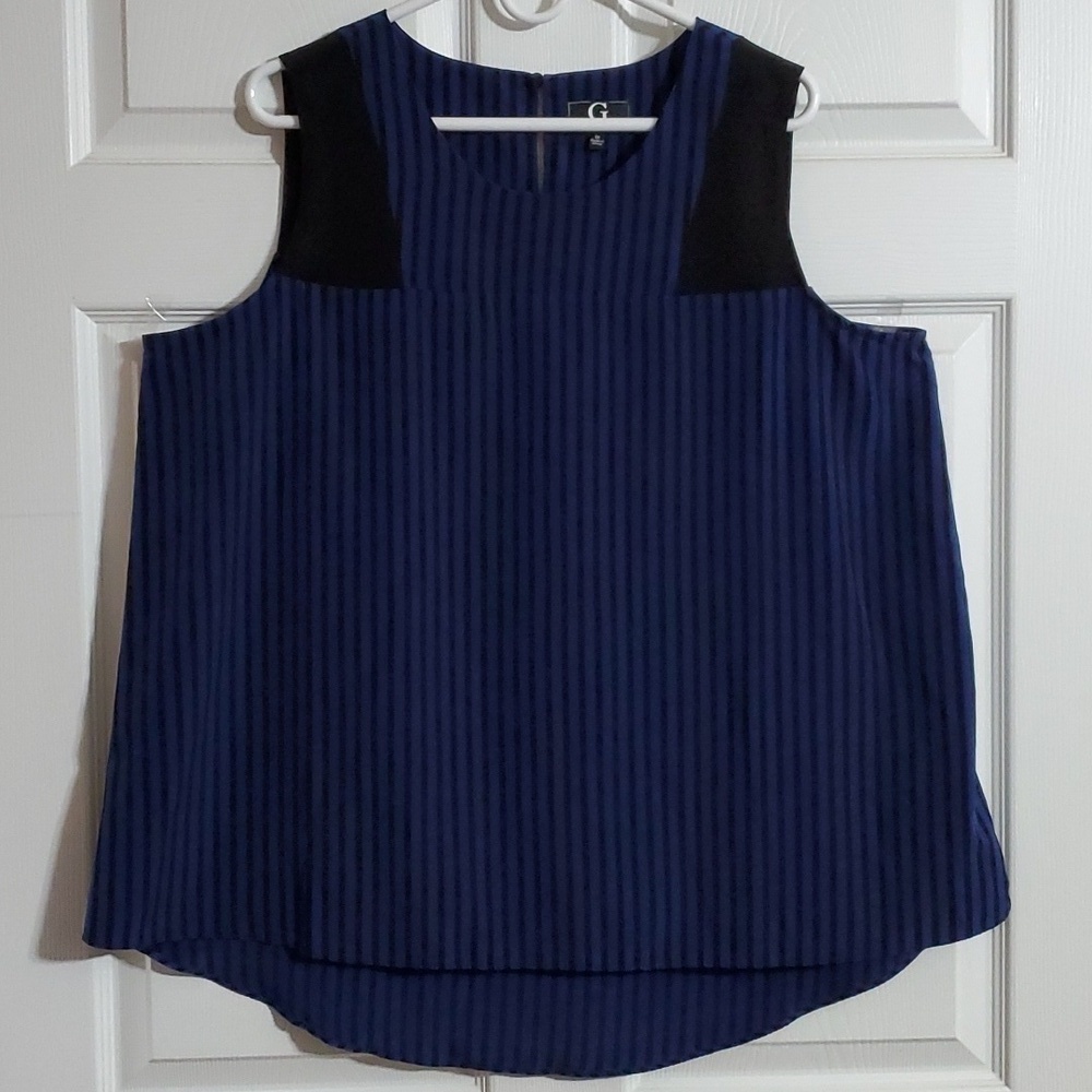 G by Giulana Women's Hi Lo Sleeveless Blue Black Striped Top Size 1X